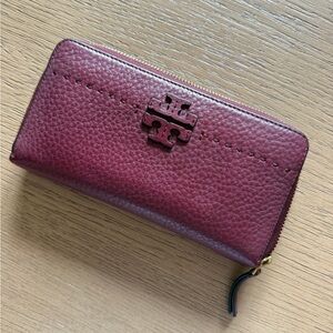 Tory Burch Maroon/ Mulberry Leather Wallet